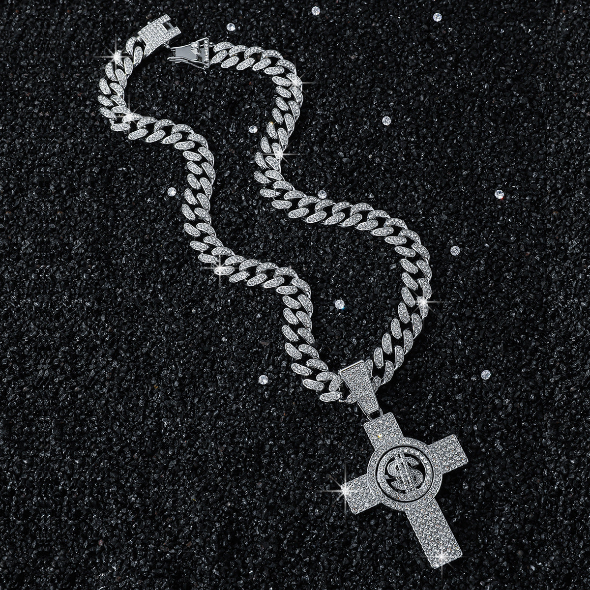 Hip-Hop Style Dollar Sign Cross Cuban Chain Pendant Necklace