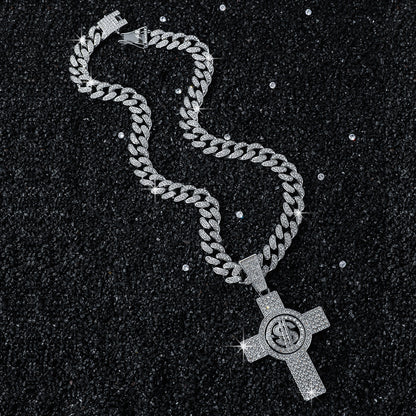 Hip-Hop Style Dollar Sign Cross Cuban Chain Pendant Necklace