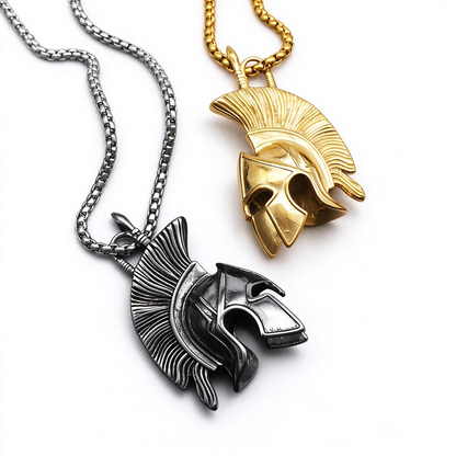 Men's Spartan Warrior Helmet Outline Pendant Necklace
