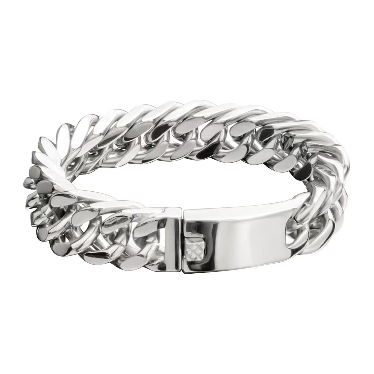 Double Weave Stainless Steel Bracelet for Men, High Polished Vacuum Electroplated Hip Hop Wrist Jewelry