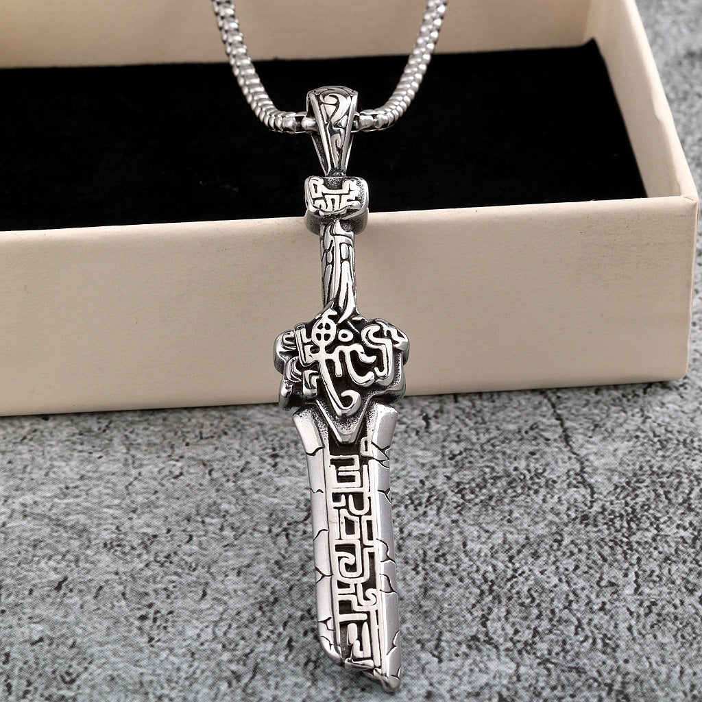 Vintage Stainless Steel Broken Sword Pendant Necklace for Men