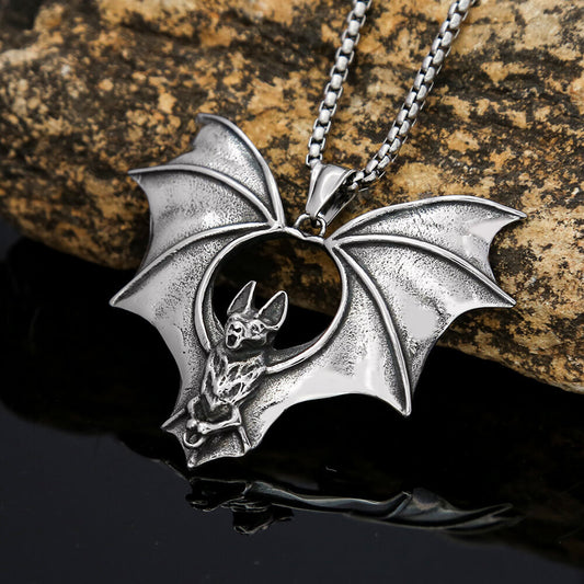 Men's Stainless Steel Vampire Bat Pendant Necklace Halloween Gift