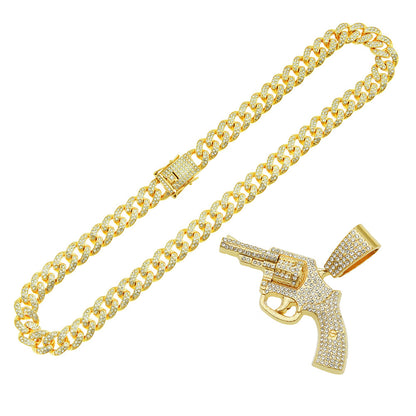 Hip-Hop Style Cuban Chain Pendant Necklace With A Pistol Design