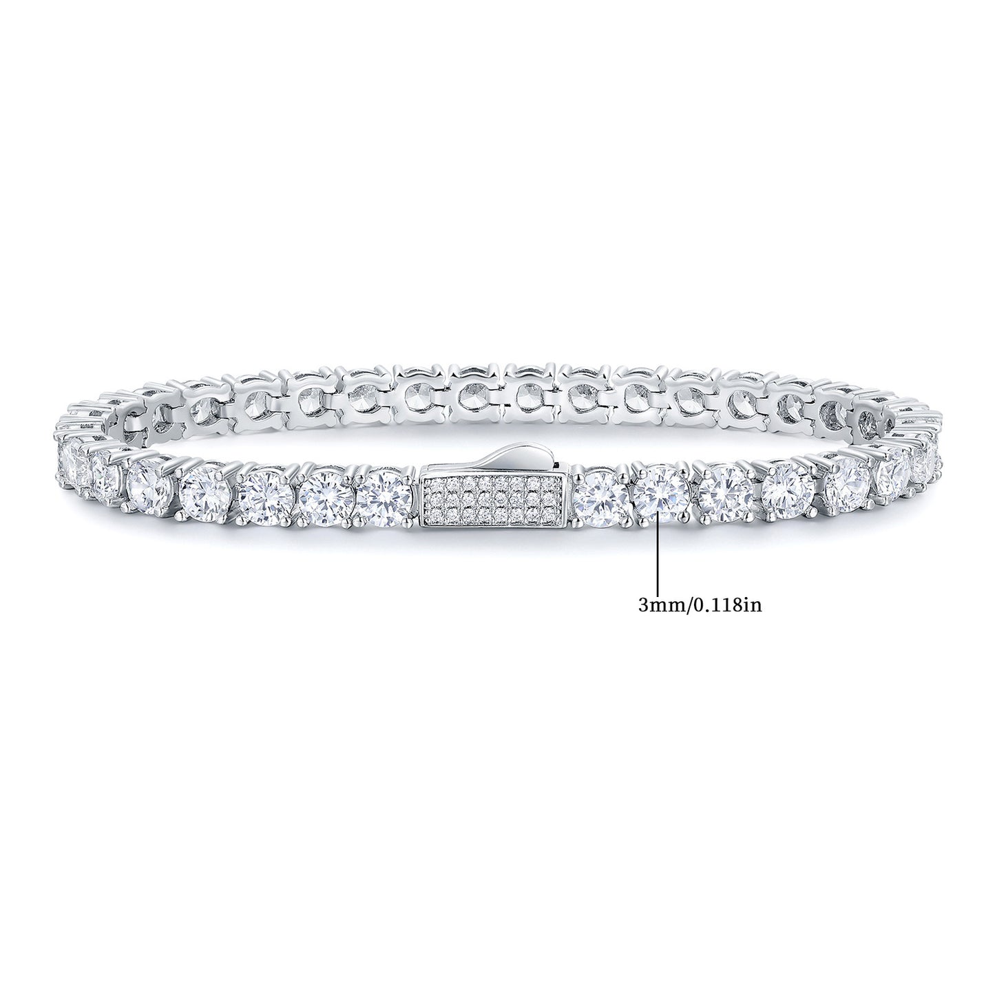 Women&Men's 3mm Spring Clasp Zircon Tennis Bracelet