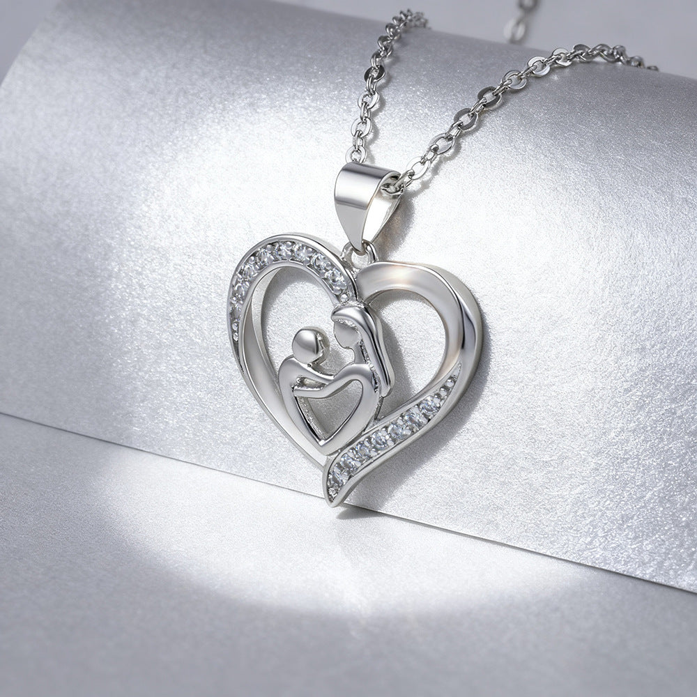 Women's Silvery 'Mom Hug Baby' Hollow Pendant