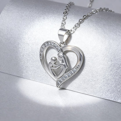 Women's Silvery 'Mom Hug Baby' Hollow Pendant