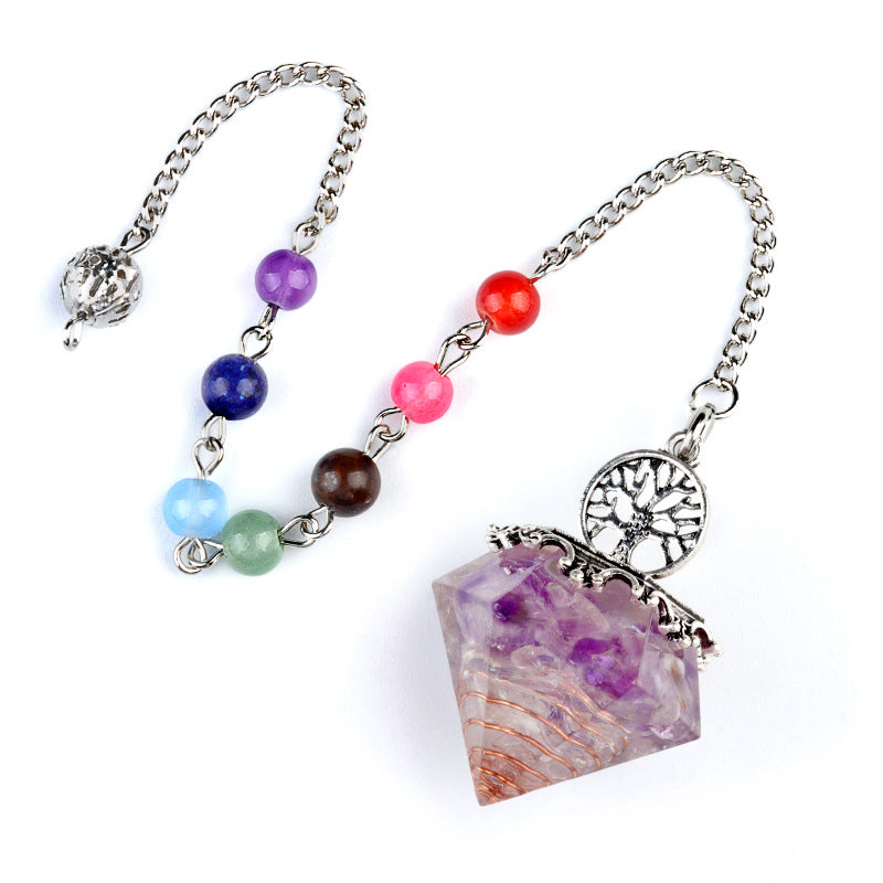 Chakra colorful bead chain crystal resin diamond pendulum
