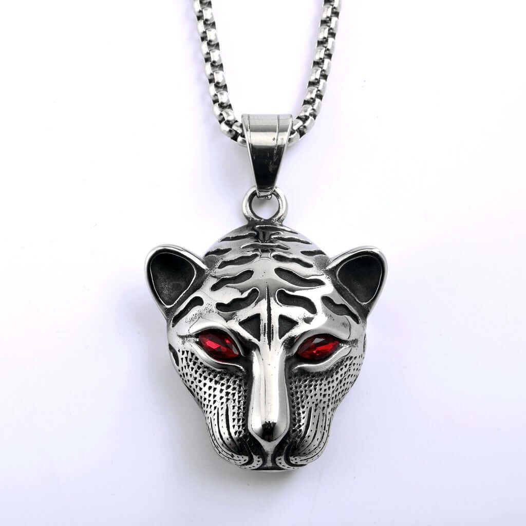 Vintage Stainless Steel Tiger Lion Leopard Pendant Necklace for Men