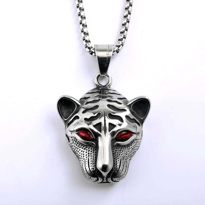 Vintage Stainless Steel Tiger Lion Leopard Pendant Necklace for Men
