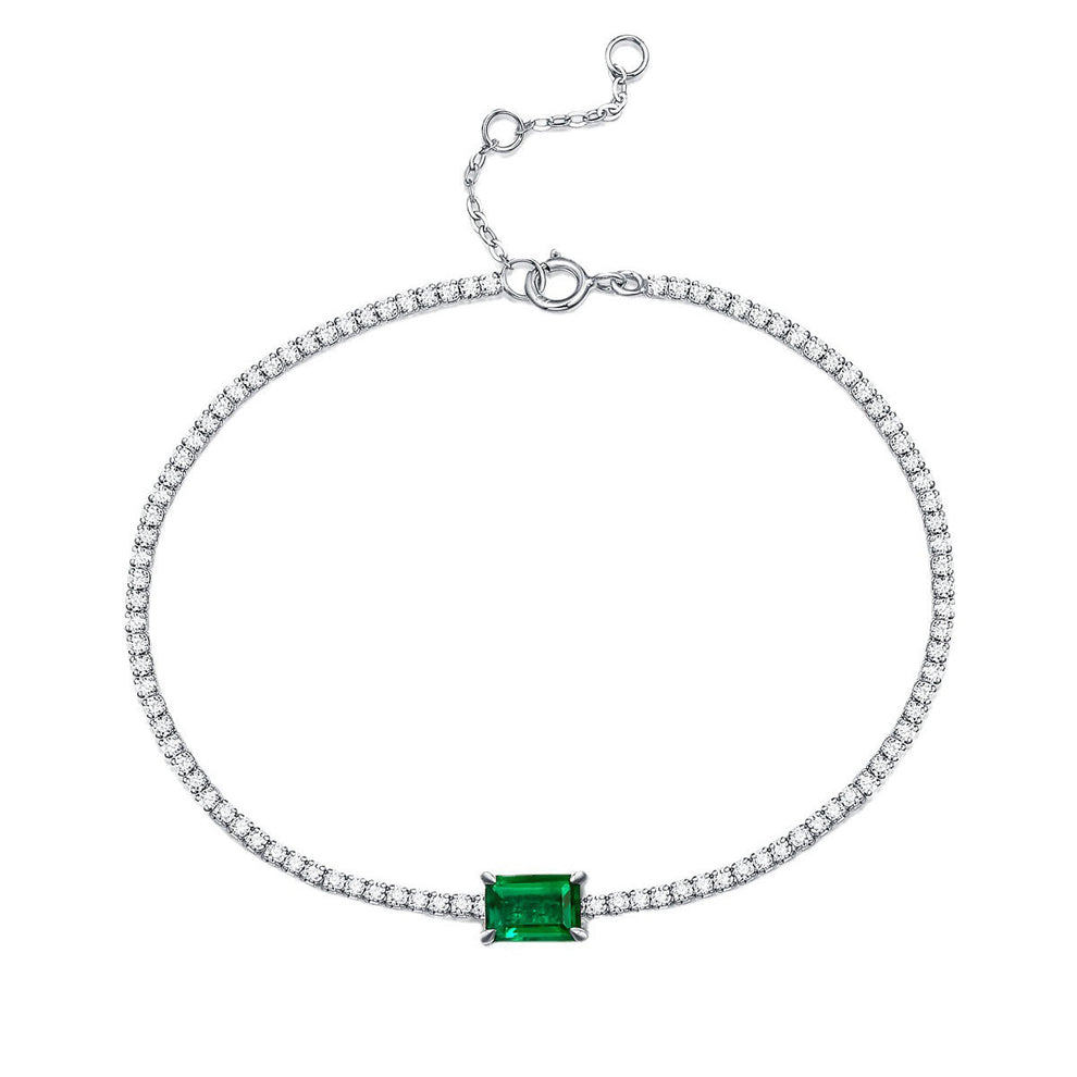 Women's White Gold Square Emerald Gem Tennis Bracelet