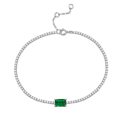 Women's White Gold Square Emerald Gem Tennis Bracelet