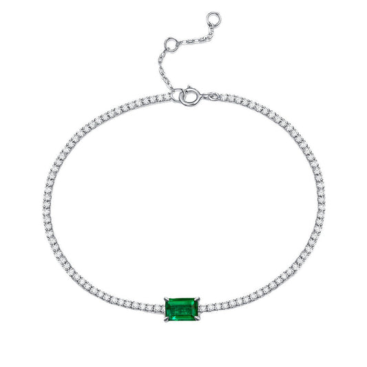 Women's White Gold Square Emerald Gem Tennis Bracelet