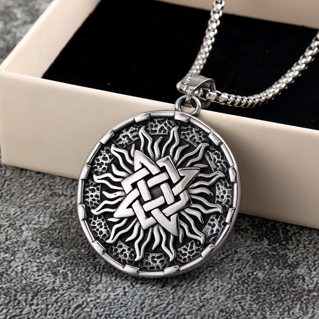 Vintage Stainless Steel Viking Slavic Medal Round Pendant Necklace for Men