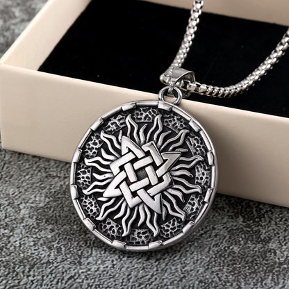 Vintage Stainless Steel Viking Slavic Medal Round Pendant Necklace for Men