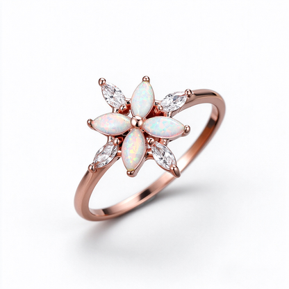 Womens Flower Opal with Zirconia Ring