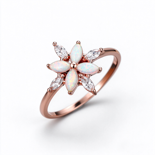 Womens Flower Opal with Zirconia Ring