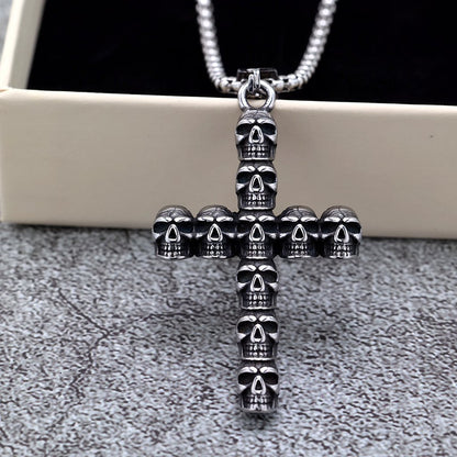 Vintage Stainless Steel Skull Halloween Pendant Necklace for Men