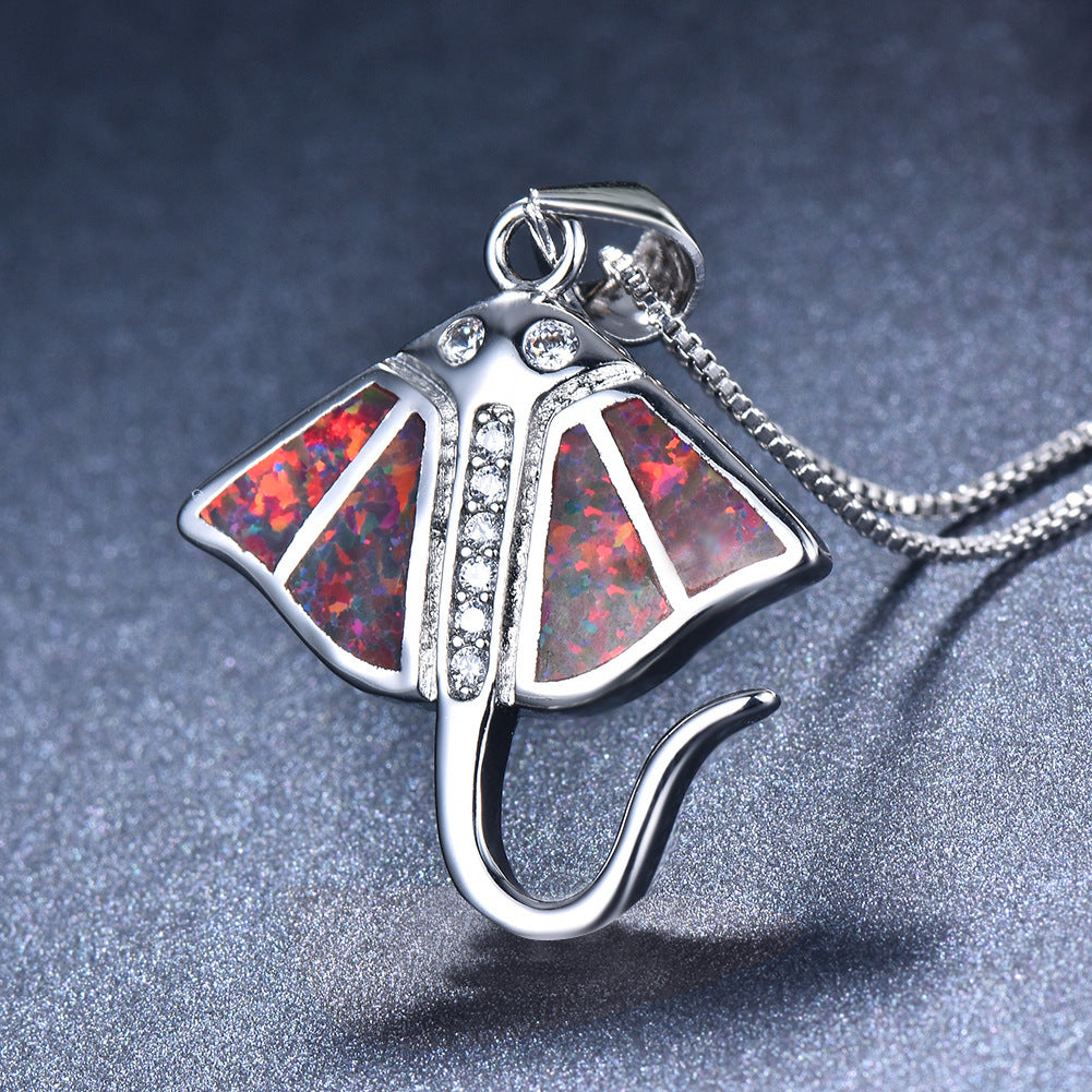 Platinum blue Australian batfish pendant necklace