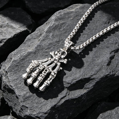 Men's Steel Skeleton Hand Vintage Pendant Necklace