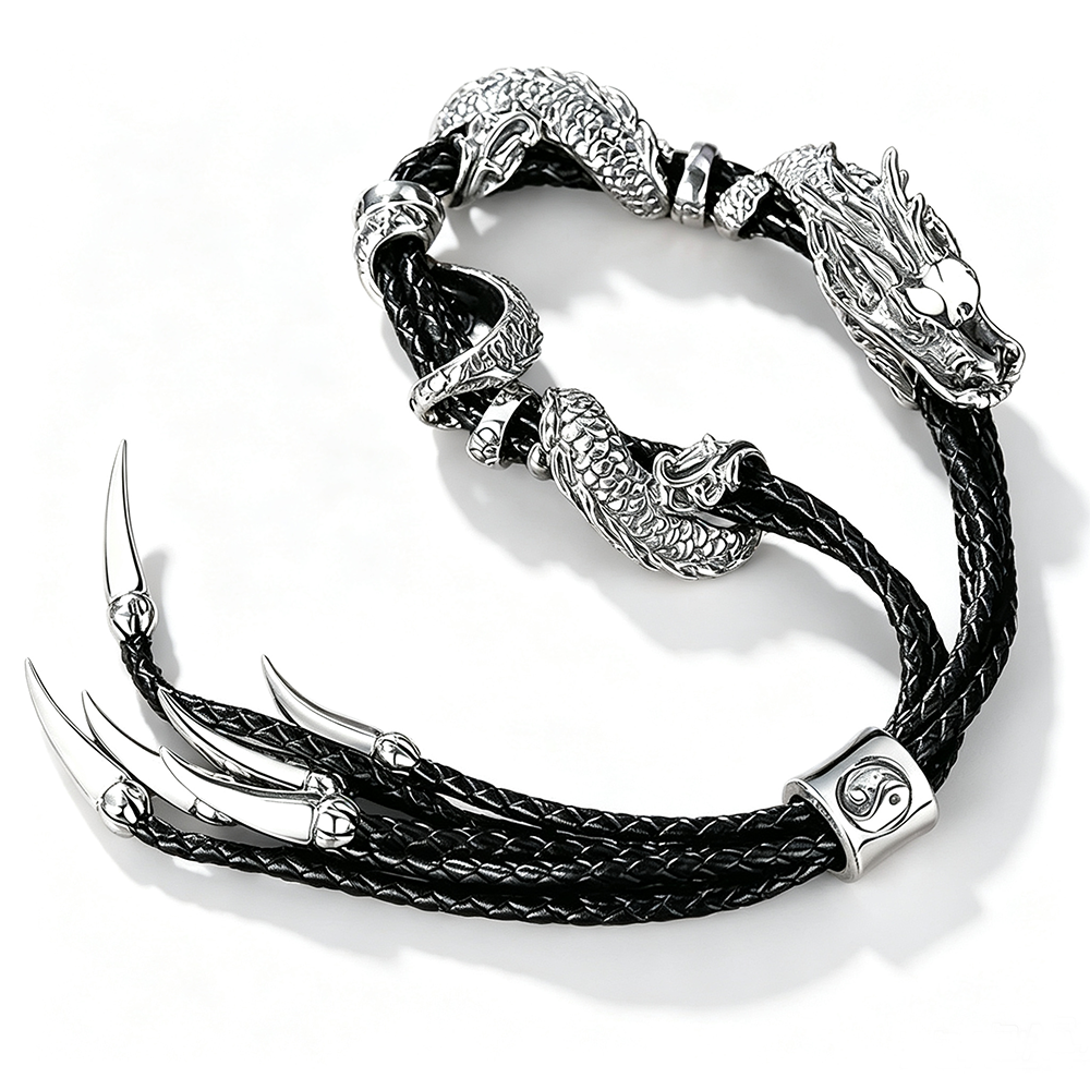 Men's Vintage Dragon Design Leather Rope Bracelet
