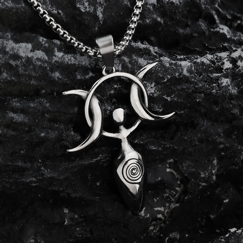 Vintage Stainless Steel Men's 3D Moon Star Goddess Pendant Necklace for Men
