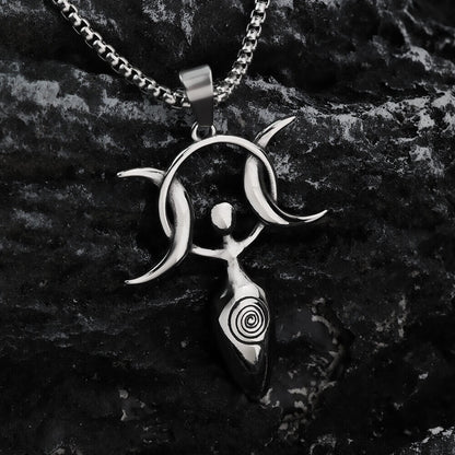 Vintage Stainless Steel Men's 3D Moon Star Goddess Pendant Necklace for Men