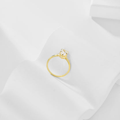 Women's Pear Shape Ice Flower Cut Zirconia Paved Simple Ring, S925 with Gold Plating