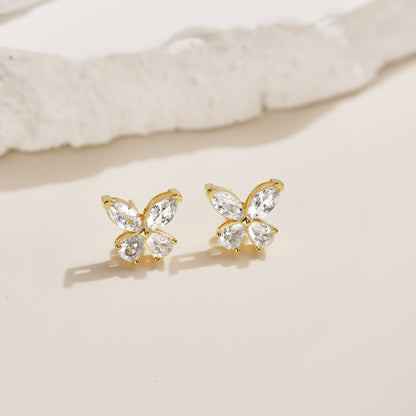 Women's Butterfly Stud Earrings, Marquise Clear Zirconia, S925 with 18K Gold Plating