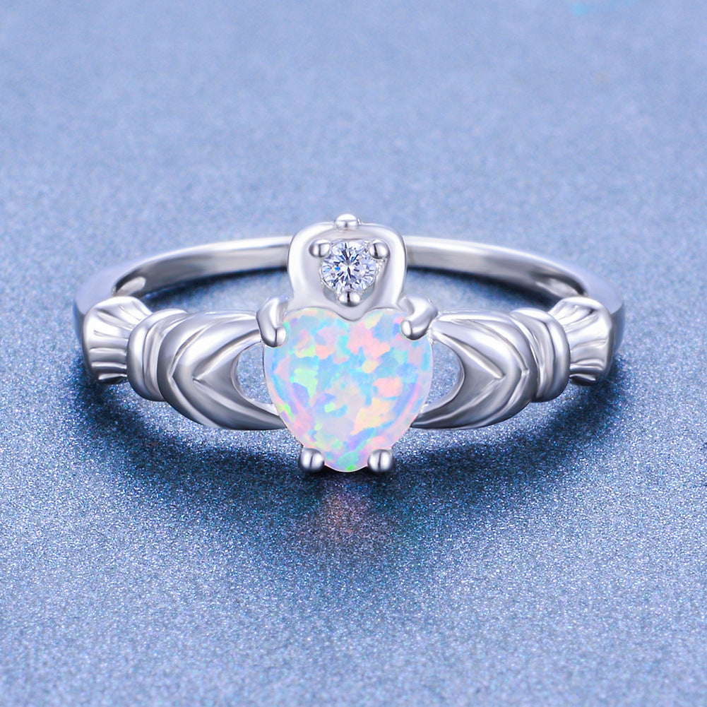 Women's Claddagh Heart Opal with Zirconia Ring