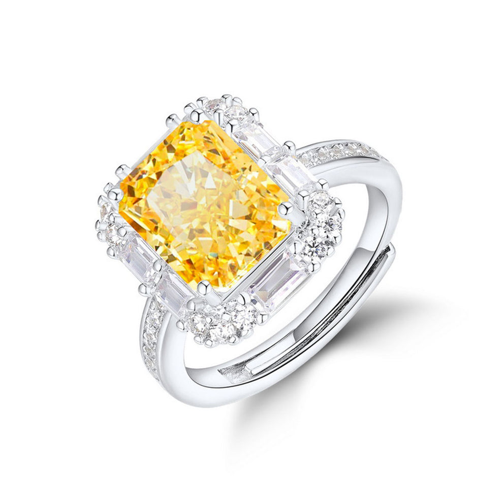 Women's White Gold Rectangle Yellow Gem Adjustable Halo Ring