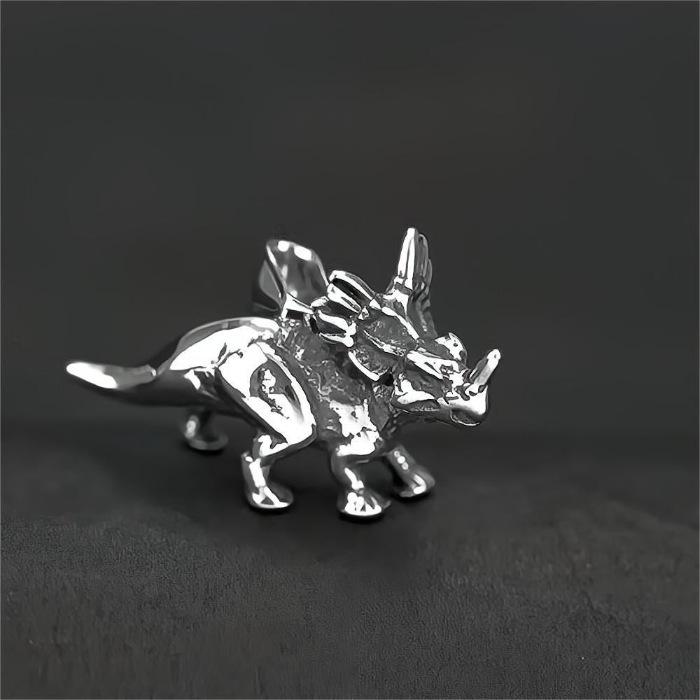Men's Steel 3D Triceratops Pendant Necklace