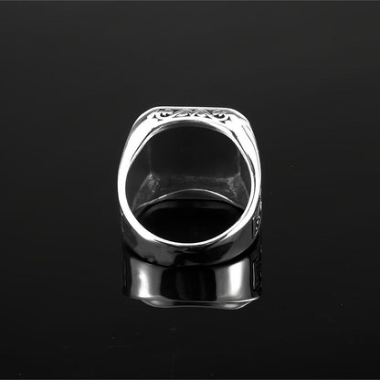 Vintage Solid Stainless Steel Viking Vegvisir Compass Tree of Life Square Signet Ring for Men