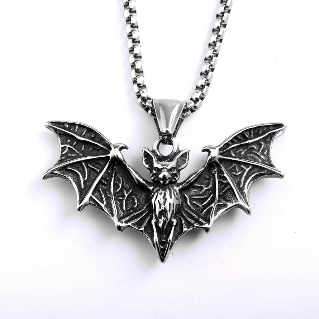Vintage Stainless Steel Bat Pendant Necklace for Men