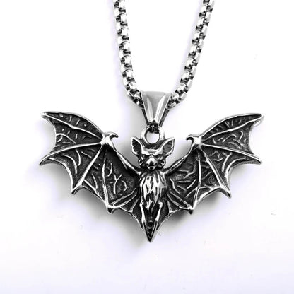 Vintage Stainless Steel Bat Pendant Necklace for Men
