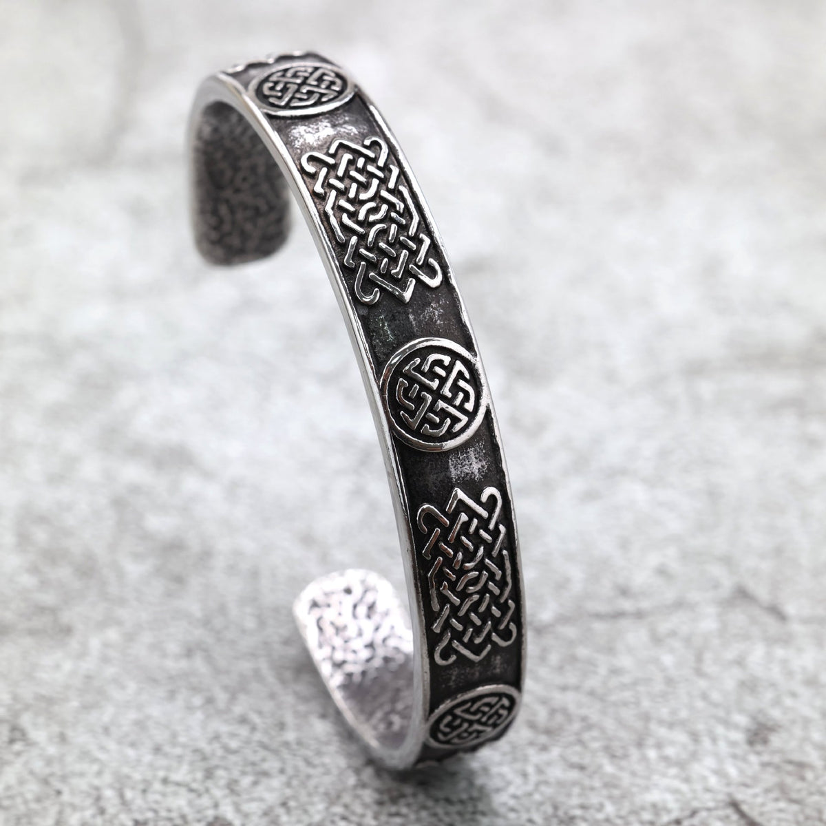 Vintage Viking Celtic Knot Solid Stainless Steel Open C Bangle for Men