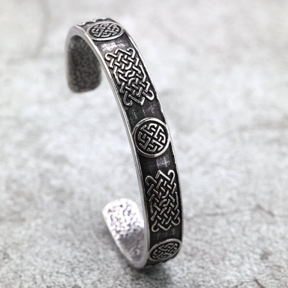 Vintage Viking Celtic Knot Solid Stainless Steel Open C Bangle for Men