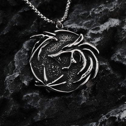 Vintage Biker Stainless Steel Witcher Pendant Necklace for Men