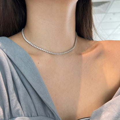 Women's Single Row Tennis Necklace, Inlaid Round Clear Zirconia, S925 with White Gold Plating