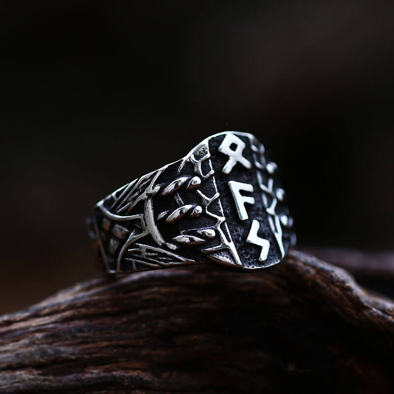 Vintage Solid Stainless Steel Viking Rune Shield Signet Ring for Men