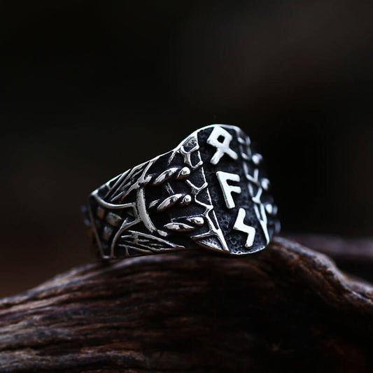 Vintage Solid Stainless Steel Viking Rune Shield Signet Ring for Men
