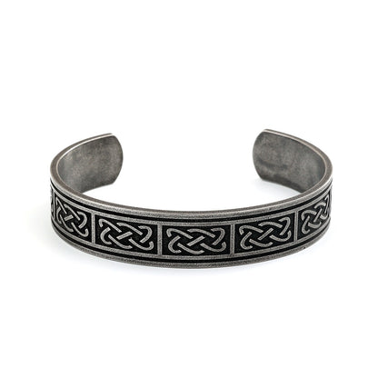 Men's Vintage Distressed Stainless Steel Cuff Bracelet, Nordic Viking Pirate Celtic Knot Open C Bangle