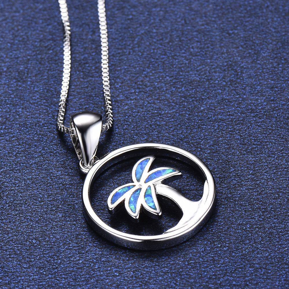 Blue Opal Coconut Tree Pendant Necklace