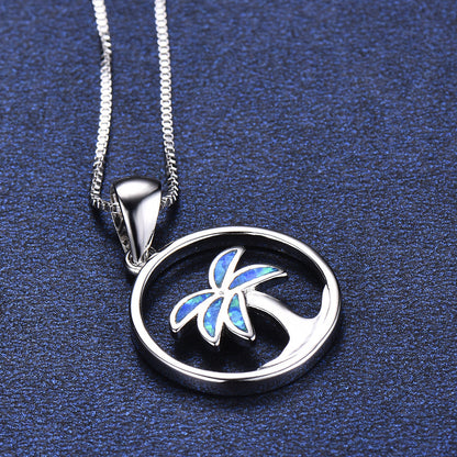 Blue Opal Coconut Tree Pendant Necklace