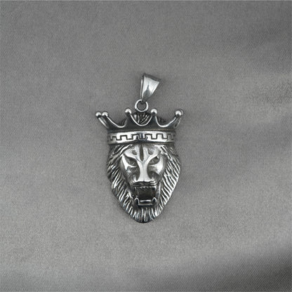 Men's Steel Crown Lion Head Vintage Animal Jewelry Pendant Necklace