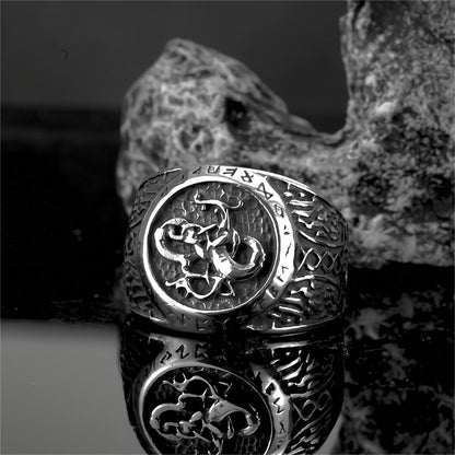Norse Vintage Solid Stainless Steel Hip Hop Viking Rune Band Ring for Men
