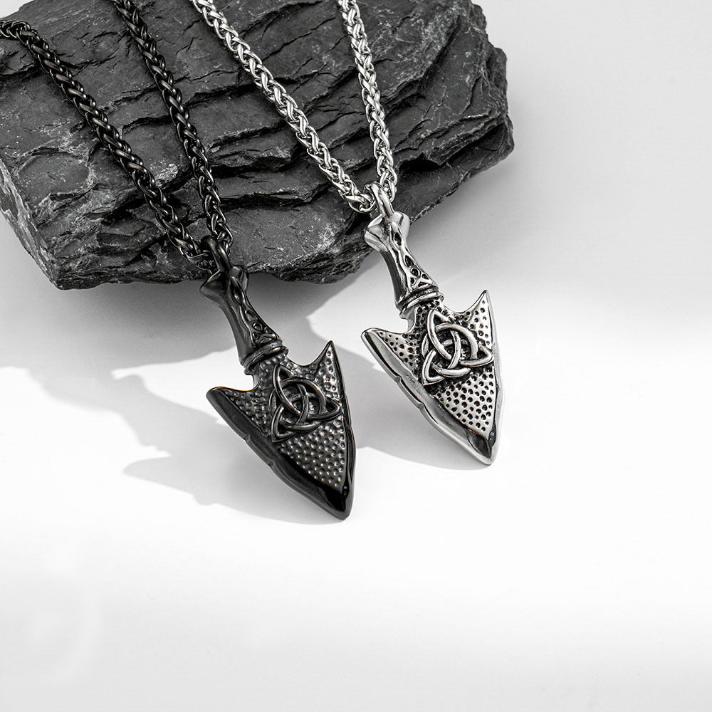 Men's Steel Celtic Knot Spearhead Pendant Necklace