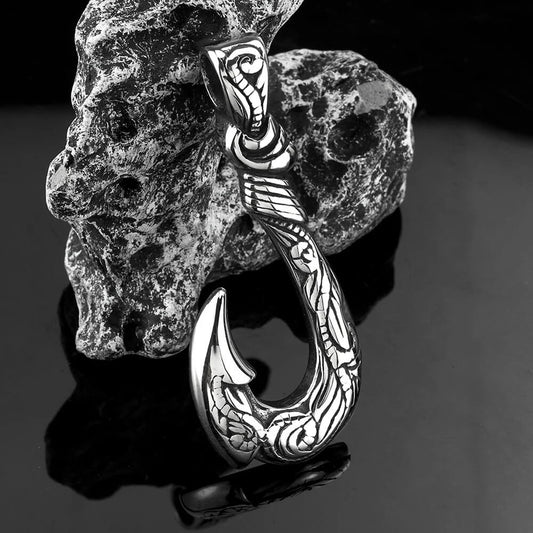 Vintage Stainless Steel Fish Hook Pendant Necklace for Men