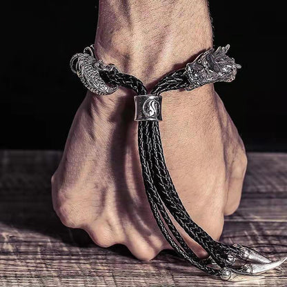 Men's Vintage Dragon Design Leather Rope Bracelet