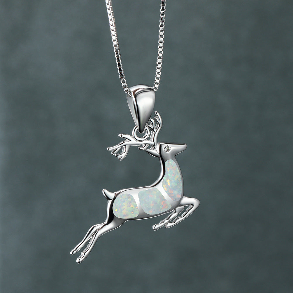 Opal Elk Pendant Necklace