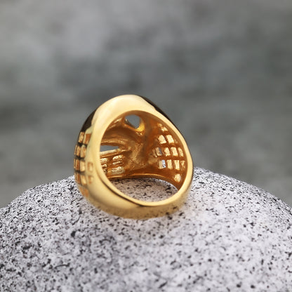 Gold Plated Stainless Steel Iced Out Hollow Cast Horse Head Hip Hop Ring for Men